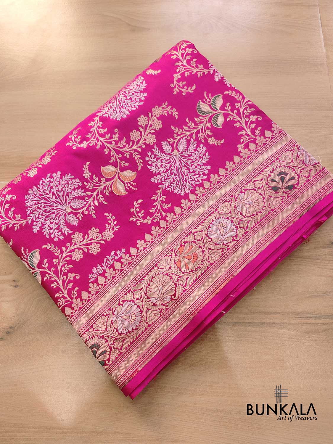 Pink Two Tone Color Pure Katan Silk Sona Rupa Floral Jaal Design Handloom Banarasi Saree