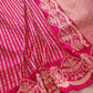 Pinkish Red Pure Katan Silk Handloom Stripe Design Sona Rupa Tanchui Body Banarasi Saree with Scalloped Border