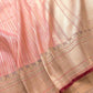 Pastel Peach Pink Pure Tissue Silk Handloom Stripe Design Sona Rupa Banarasi Saree with Contrast Border