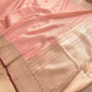 Pastel Peach Pink Pure Tissue Silk Handloom Stripe Design Sona Rupa Banarasi Saree with Contrast Border