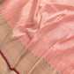 Pastel Peach Pink Pure Tissue Silk Handloom Stripe Design Sona Rupa Banarasi Saree with Contrast Border