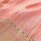 Pastel Peach Pink Pure Tissue Silk Handloom Stripe Design Sona Rupa Banarasi Saree with Contrast Border