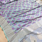 Grey Soft Mashru Silk Jamewar Weaved Floral Jaal Design Pink Meena Banarasi Saree