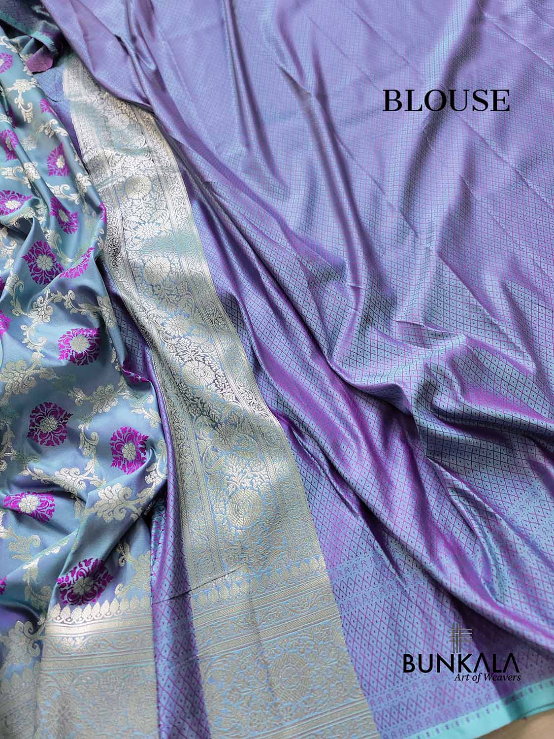 Grey Soft Mashru Silk Jamewar Weaved Floral Jaal Design Pink Meena Banarasi Saree