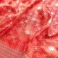 Reddish Peach Soft Mashru Silk Jamewar Weaved Geometric Design Banarasi Saree