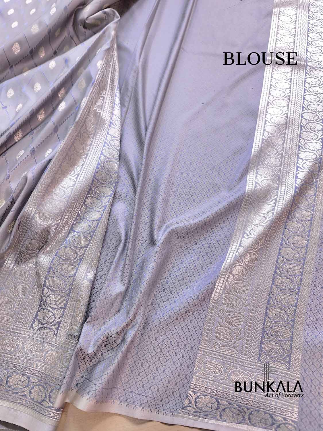 Light Grey Soft Mashru Silk Jamewar Weaved Allover Silver Small Buti Design Banarasi Saree