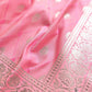 Light Pink Soft Mashru Silk Jamewar Weaved Allover Silver Small Buti Design Banarasi Saree