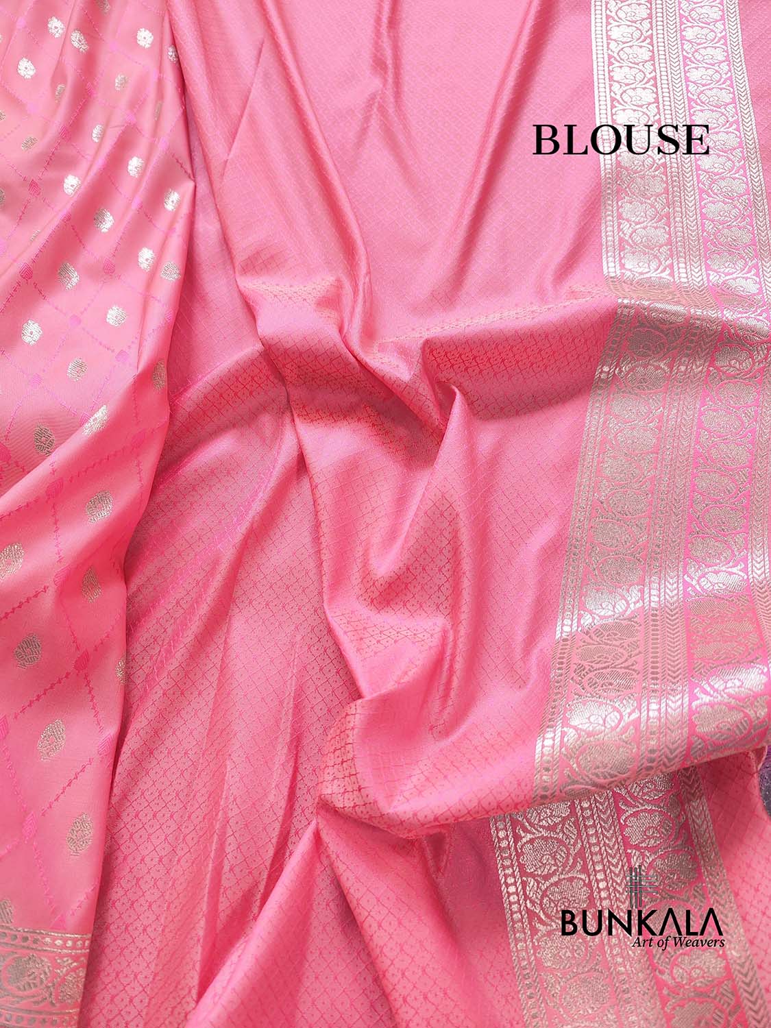 Light Pink Soft Mashru Silk Jamewar Weaved Allover Silver Small Buti Design Banarasi Saree