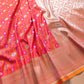 Pink and Orange Dual Shaded Soft Mashru Silk Jamewar Weaved Floral Jaal Design Banarasi Saree