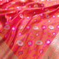 Pink and Orange Dual Shaded Soft Mashru Silk Jamewar Weaved Floral Jaal Design Banarasi Saree