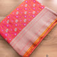 Pink and Orange Dual Shaded Soft Mashru Silk Jamewar Weaved Floral Jaal Design Banarasi Saree