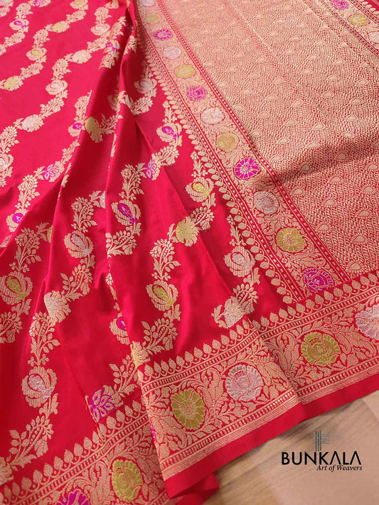 Bridal Red Meenakari Banarasi Pure Katan Silk Handloom Saree