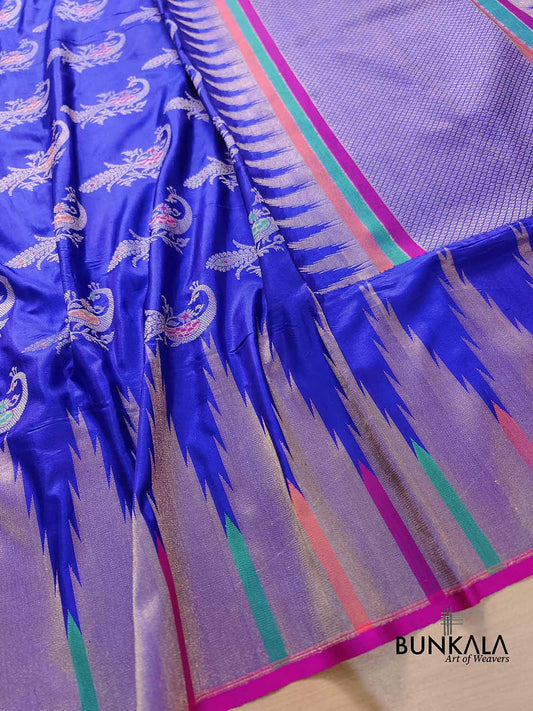 Blue Peacock Banarasi Pure Katan Silk Handloom Saree