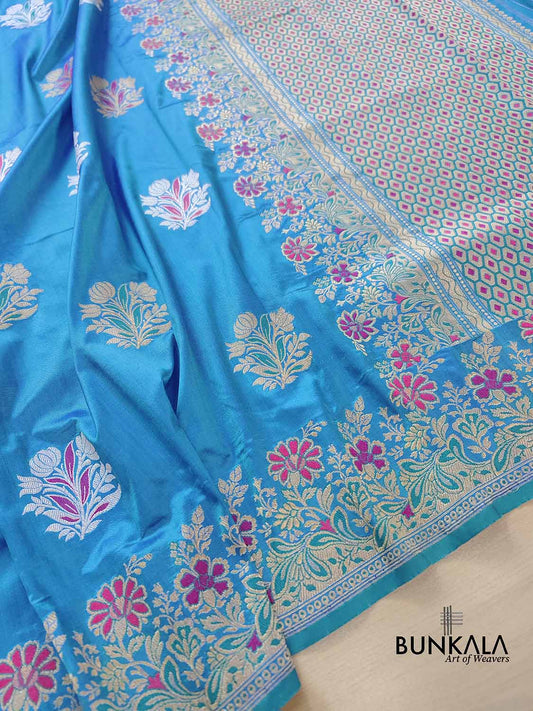 Blue Buta Banarasi Pure Kata Silk Handloom Saree