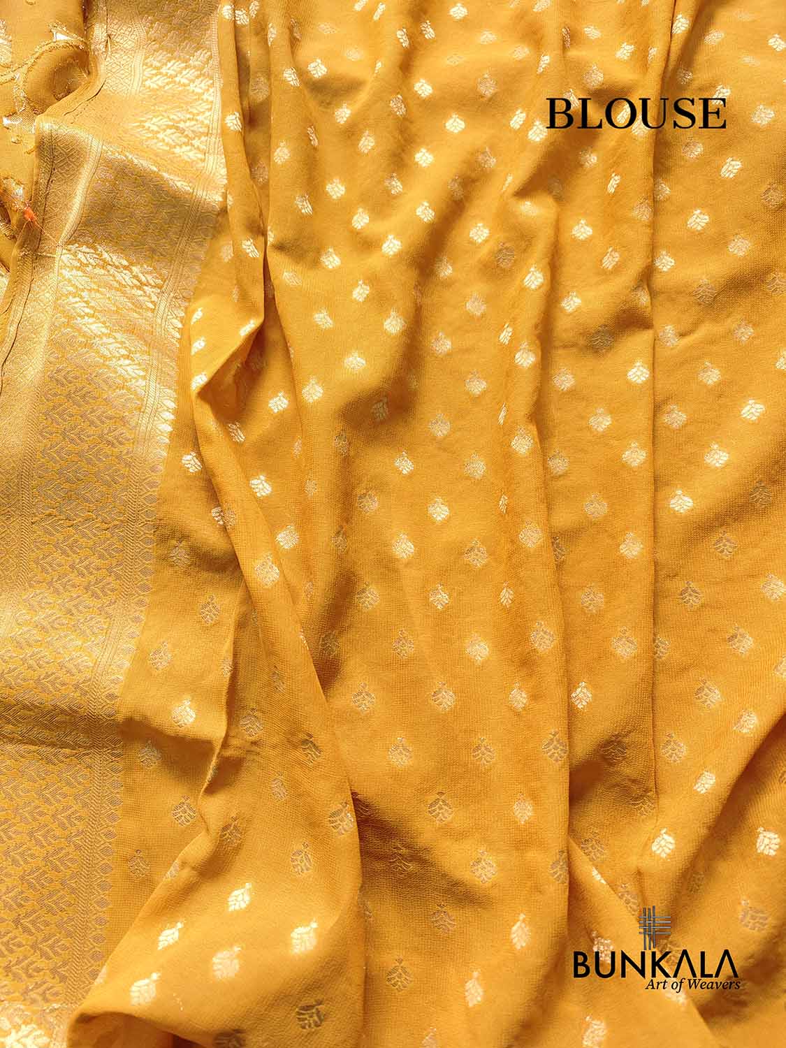 Mustard Yellow Georgette Floral Jaal Design Banarasi Saree