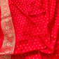 Bright Red Georgette Allover Small Buti Banarasi Saree