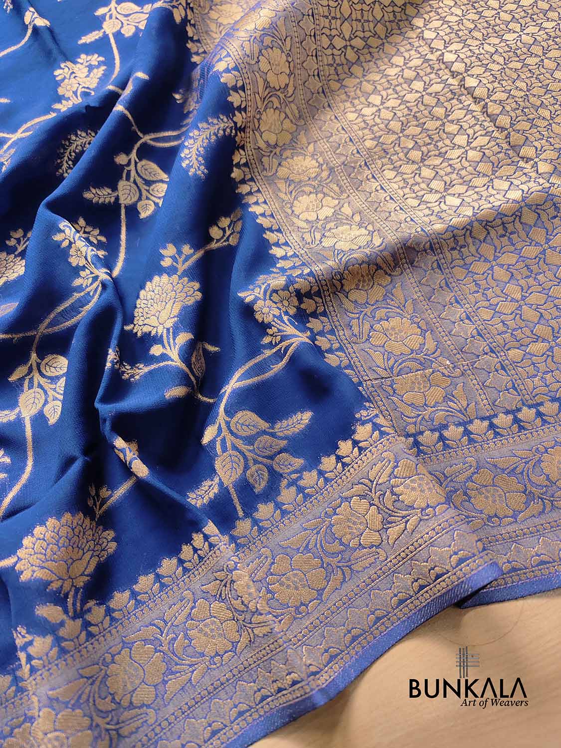 Blue Georgette Floral Jaal Design Banarasi Saree