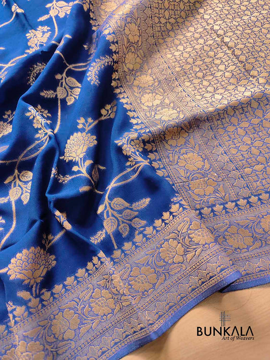 Blue Georgette Floral Jaal Design Banarasi Saree