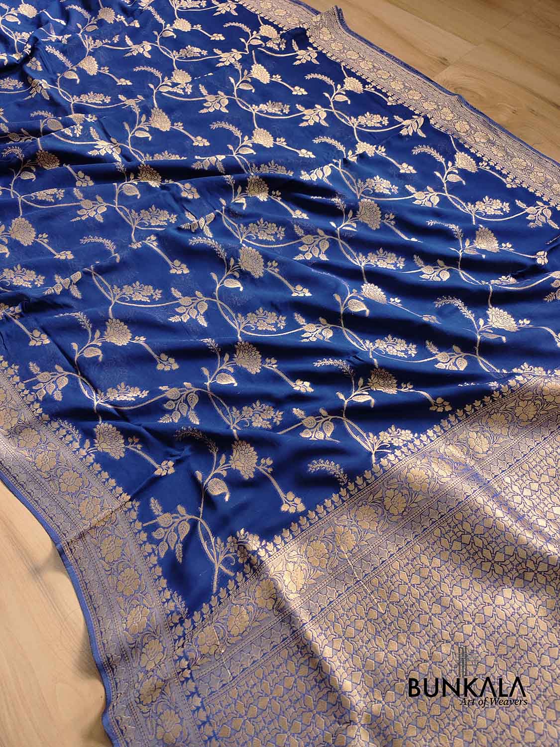 Blue Georgette Floral Jaal Design Banarasi Saree