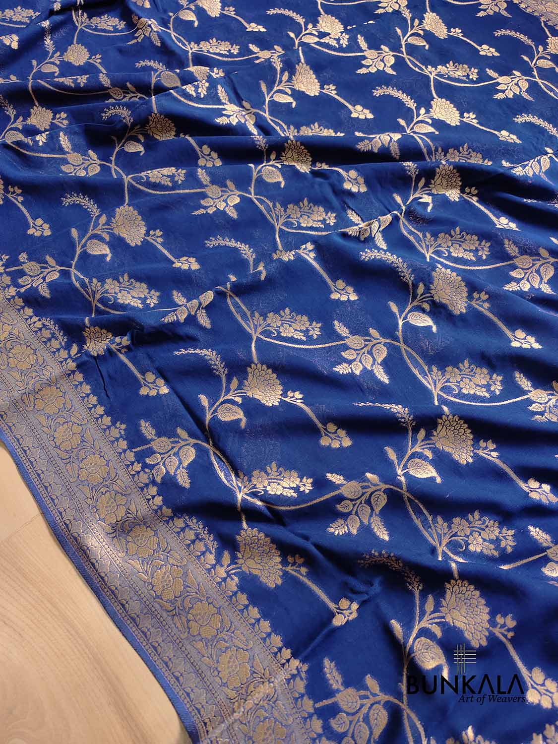 Blue Georgette Floral Jaal Design Banarasi Saree