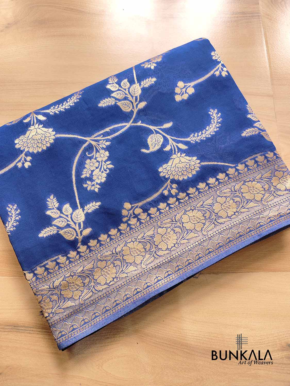 Blue Georgette Floral Jaal Design Banarasi Saree