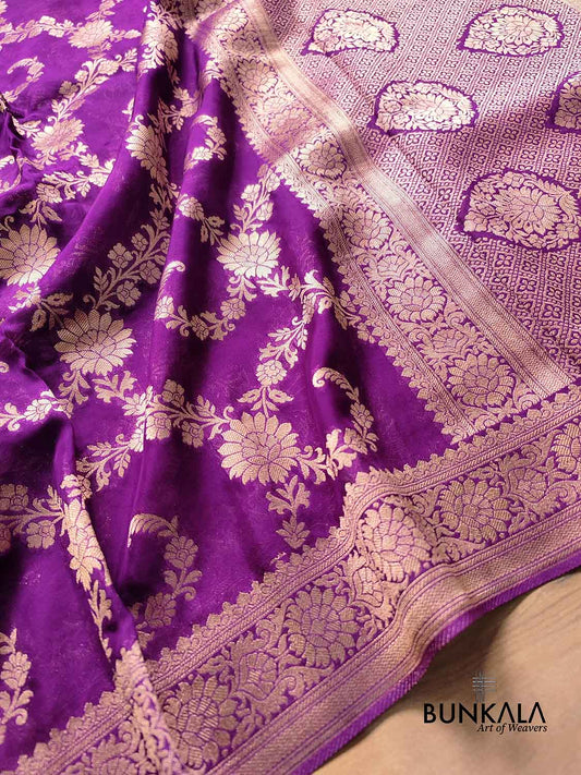 Purple Magenta Georgette Floral Jaal Design Banarasi Saree