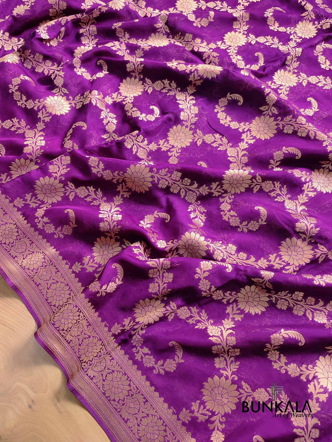 Purple Magenta Georgette Floral Jaal Design Banarasi Saree