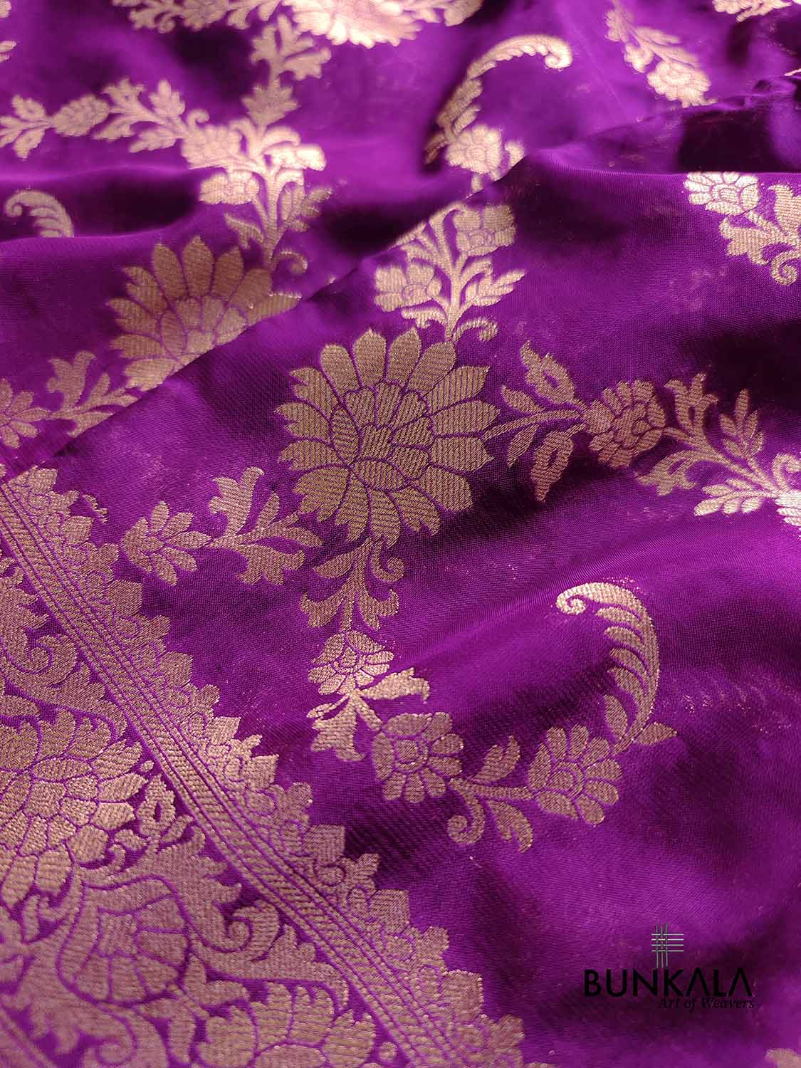 Purple Magenta Georgette Floral Jaal Design Banarasi Saree