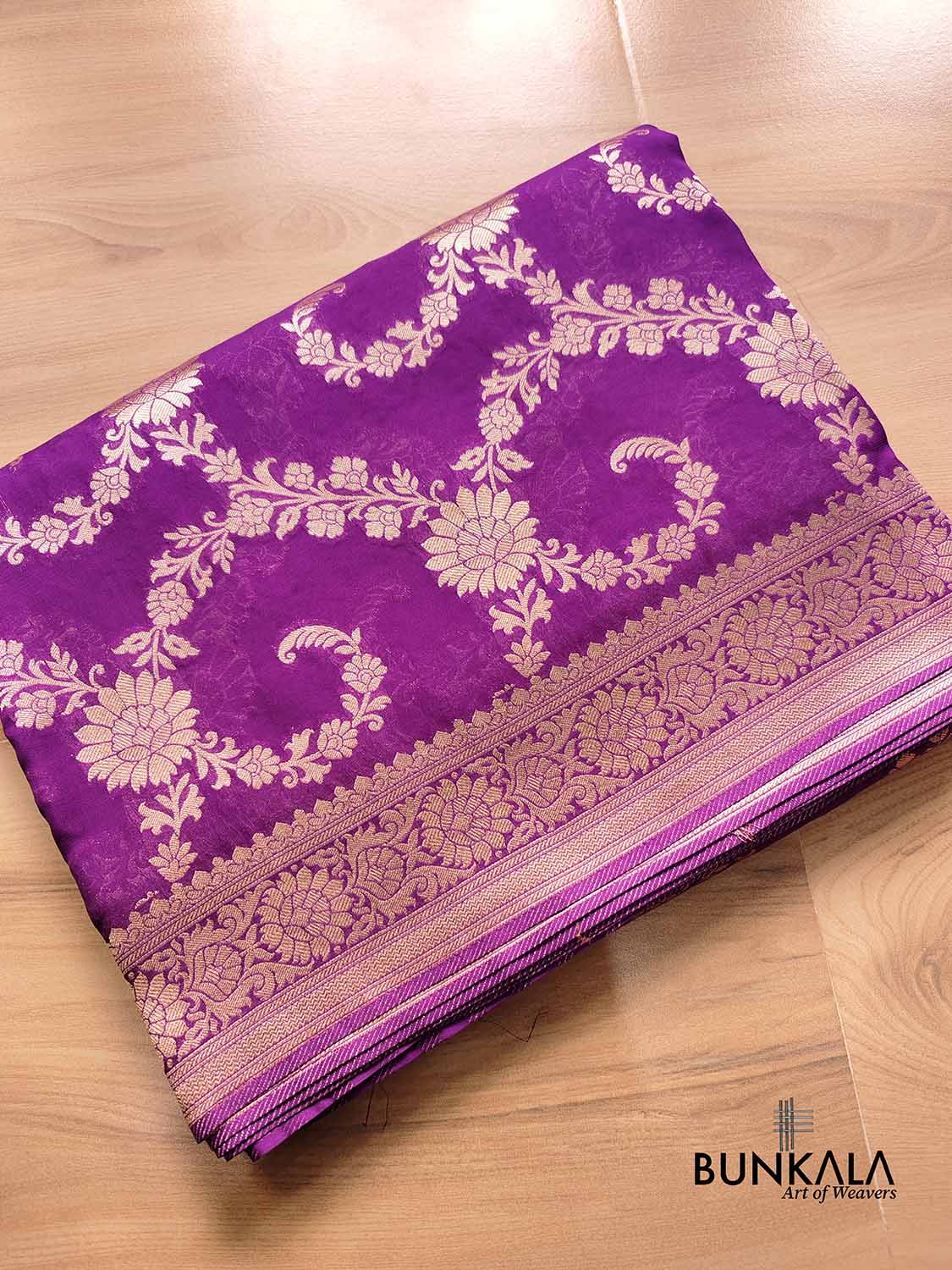 Purple Magenta Georgette Floral Jaal Design Banarasi Saree