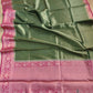 Green Plain Soft Tissue Silk Saree with Pink Floral Design Contrast Border