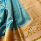 Peacock Blue Plain Soft Tissue Silk Saree with Yellow Floral Design Contrast Border