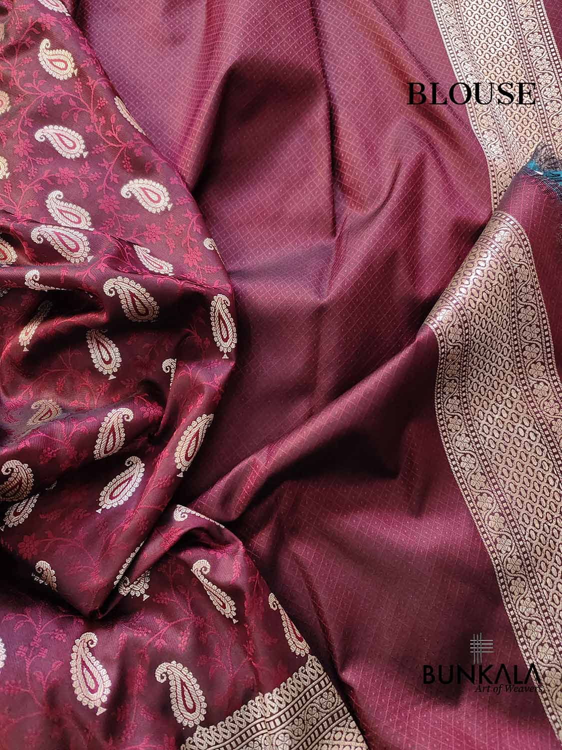 Burgundy Maroon Jamewar Weaved Soft Mashru Silk Floral Jaal Paisley Design Banarasi Saree