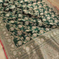 Bottle Green Pure Katan Silk Handloom Kadwa Weaved Jangla Design Sona Rupa Banarasi Saree