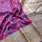 Blue and Purple Heritage Paisley Design Mashru Silk Jamewar Weaved Banarasi Saree