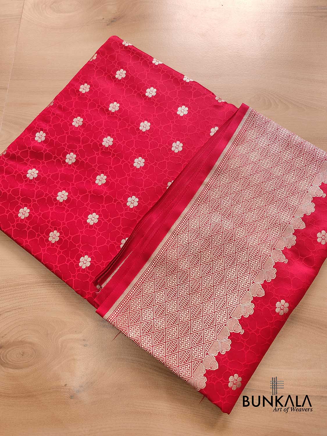 Bright Red Mashru Silk Jamewar Weaved Banarasi Saree