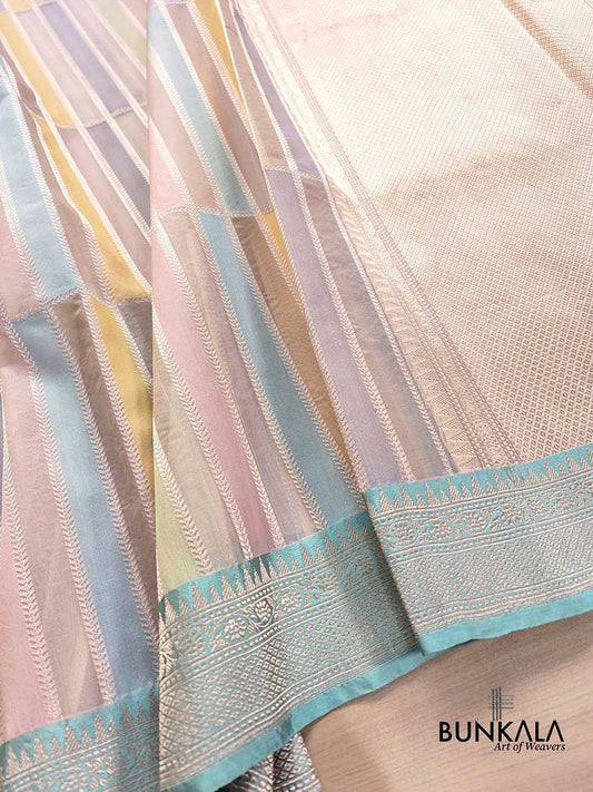 Multicolor Rangkaat Kadwa Handweaved Banarasi Pure Organza Silk Saree