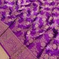 Purple Traditional Floral Jaal Design Kadwa Handweaved Pure Katan Silk Banarasi Saree