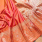 Pink and Orange Two tone Shot Color Plain Handloom Pure Katan Silk Kadwa Sona Rupa Border Banarasi Saree with Brocade Blouse