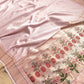 Light Pink Silver Zari Tanchui Body Mughal Design Handloom Pure Katan Silk Meenakari Pallu Banarasi Saree