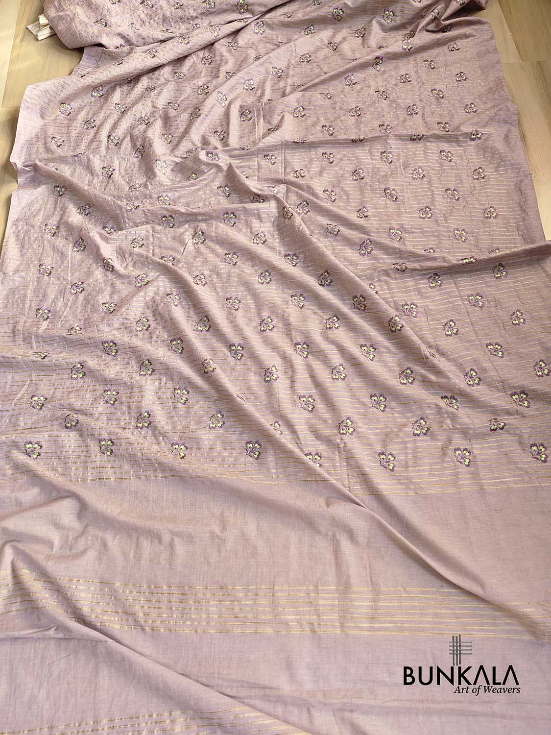 Greish Lavender Cotton Embroidered Meenakari Floral Buti Work Saree