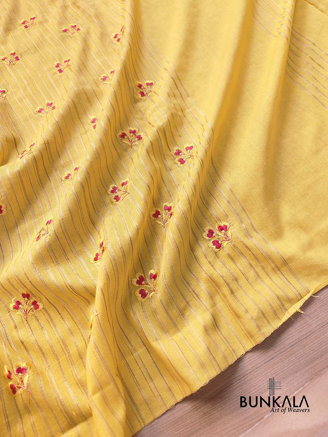 Yellow Cotton Embroidered Meenakari Floral Buti Work Saree