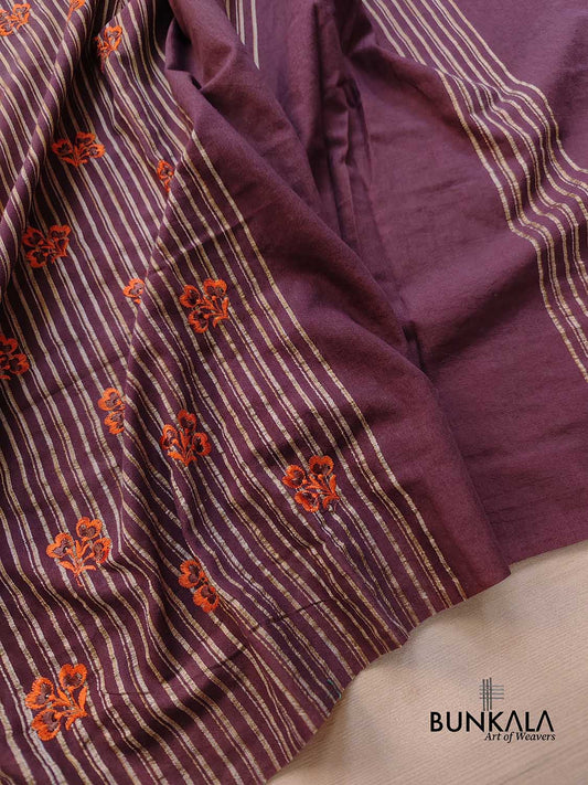 Maroon Cotton Embroidered Meenakari Floral Buti Work Saree