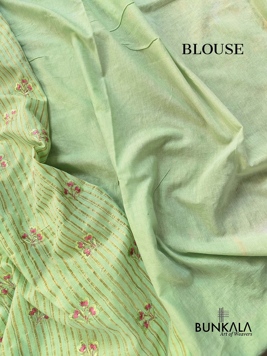 Pista Green Cotton Embroidered Meenakari Floral Buti Work Saree