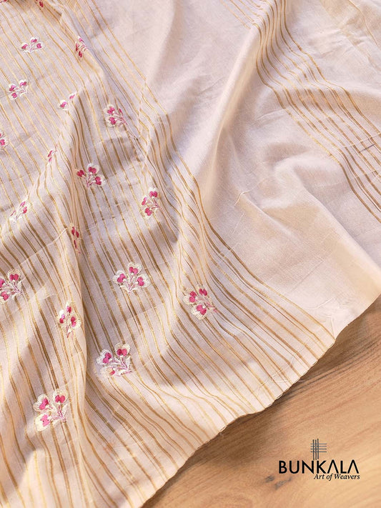 Off White Cotton Embroidered Meenakari Floral Buti Work Saree