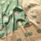 Beige and Green Jharokha Mughal Design Sona Rupa Zari Pure Silk by Georgette Kadwa Handweaved Banarasi Saree