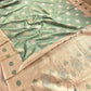 Beige and Green Jharokha Mughal Design Sona Rupa Zari Pure Silk by Georgette Kadwa Handweaved Banarasi Saree