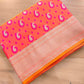 Pink and Orange Two Tone Jamewar Weaved Soft Mashru Silk Allover Small Paisley Buti Design Saree