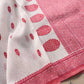 White and Red Pure Linen Silk Resham Kadwa Handweaved Allover Small Buti Banarasi Saree