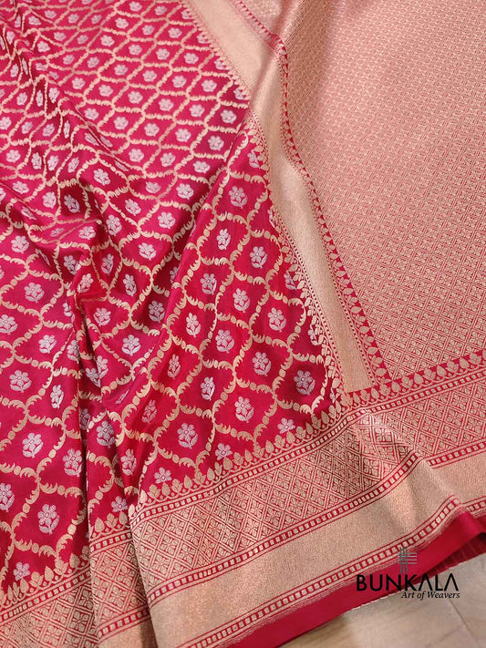 Red Traditional Pure Katan Silk Sona Rupa Zari HandloomJaal Design Banarasi Saree