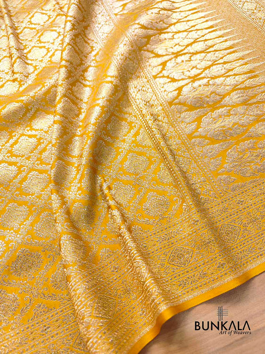 Haldi Bright Yellow Mashru Silk Brocade Weaved Banarasi Saree